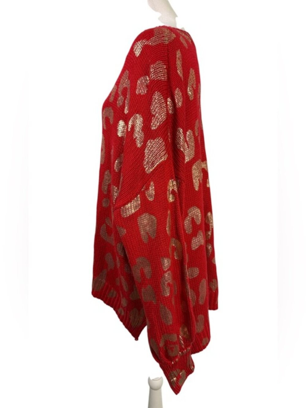 Jodifl Red Metallic Gold Leopard Oversized Sweater Size M Holiday - Picture 5 of 9